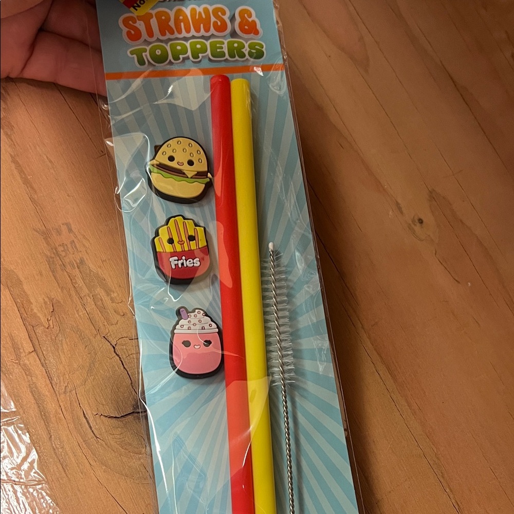 Cute Food Straw Set with Burger, Fries & Drink Toppers - Red & Yellow